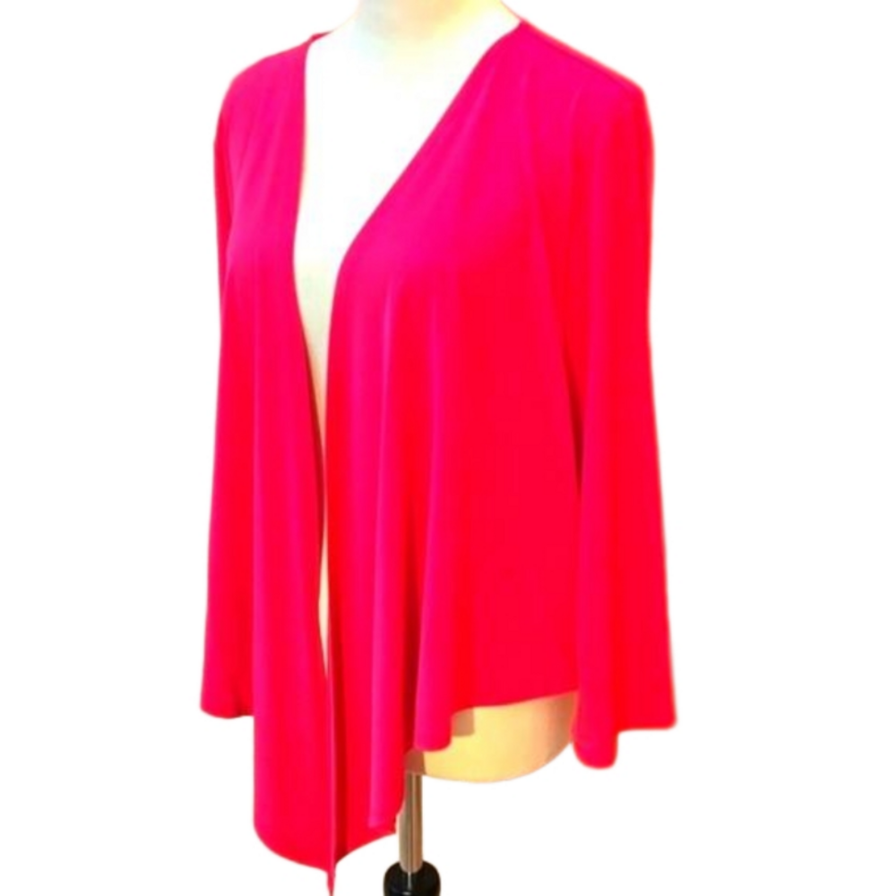 Susan Graver Liquid Knit 3/4-Sleeve Open Front Pink Shrug Woman size L